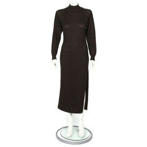 QUINTESSENCE 100% Alpaca Brown Mock Neck Side Slit Sweater Dress sz S /950